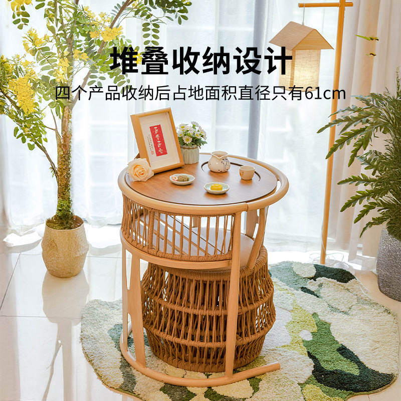 紫葉花雨間茶卓ベランダ茶卓セット小型円形茶卓家庭用茶台レジャー茶卓|undefined