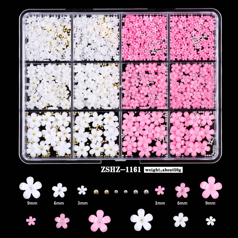 新款五瓣花美甲饰品树脂diy马卡龙色系仿雕花瓣小钢珠指甲配件|undefined
