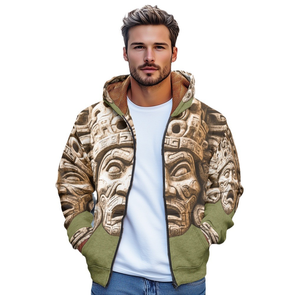 Giacca in cotone con cappuccio e cerniera da uomo invernale con stampa digitale europea D953_voghion.com