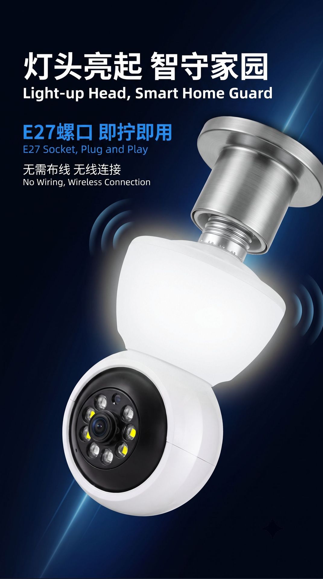 Yoosee 1080P smart light bulb camera with night vision, WiFi