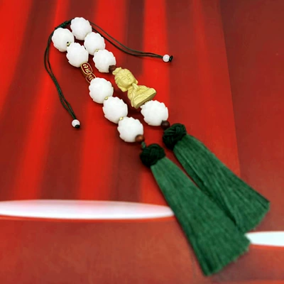 Car pendant lotus Buddha blessing: Car hanging - good-luck-with-guanyin-double-tassels-green