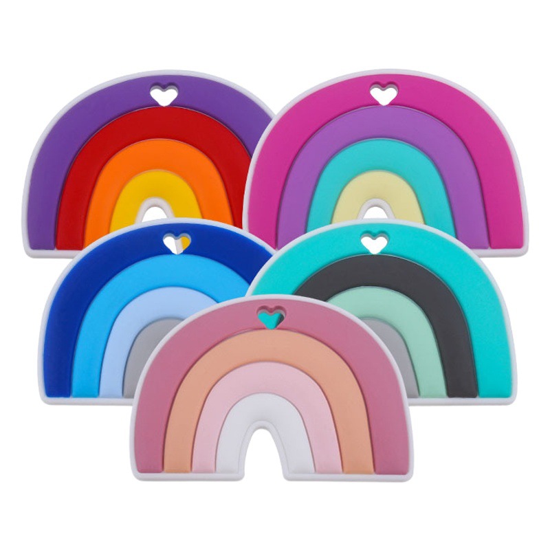 Bebé de dibujos animados de silicona Arco Iris teether stick juguete bebé entrenamiento dientes molienda juguete teether