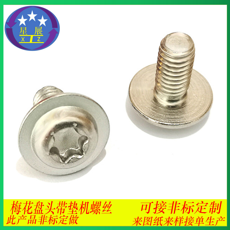工厂生产非标碳钢铁 316 201 304不锈钢梅花盘头圆头带垫螺丝螺钉