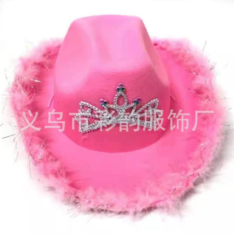 Fábrica directa de fieltro sombrero de vaqueros rosado de sequillas corona sombrero de vaqueros de peluche corona sombrero Lincoln