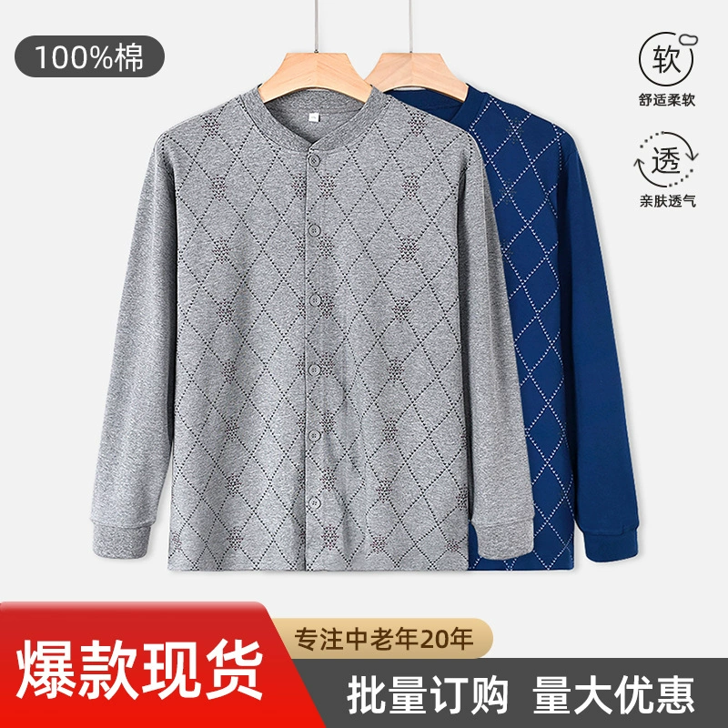 Мужской осенний кардиган из чистого хлопка, теплый, для людей среднего и старшего возраста, двубортный, оверсайз, свободного кроя, нового стиля, полностью хлопковый, на пуговицах, с длинными рукавами для пожилых людей.