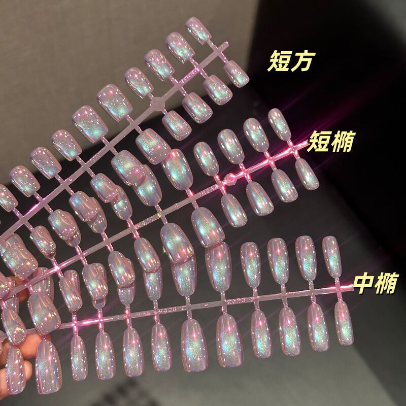 Electroplated Purple Aurora Wholesale 30 Pieces Cat Eye Press-On Nails Simple and Elegant Fake Nails Finished Nail Pieces Wholesale Pre-Made Nails