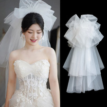2022新款头纱抓泡云朵蓬蓬头纱韩式新娘摄影造型街拍婚纱跟妆白色
