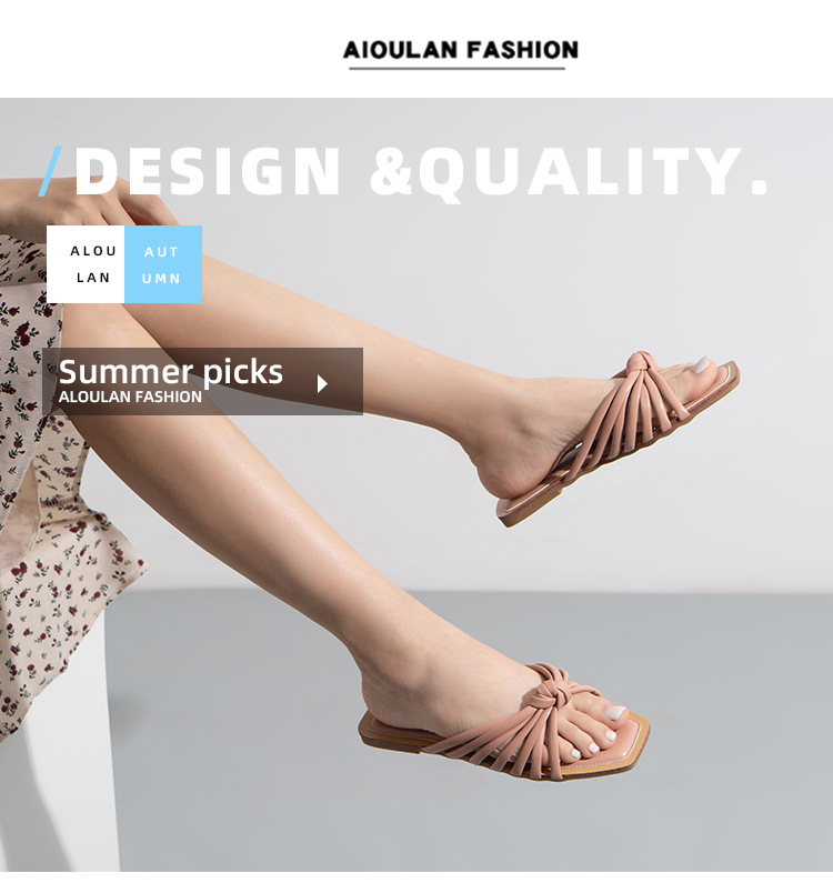 Tek Kelime Örgülü Düz Sandalet Ve Terlik Yaz Modası Hollow Beach Terlik_voghion.com