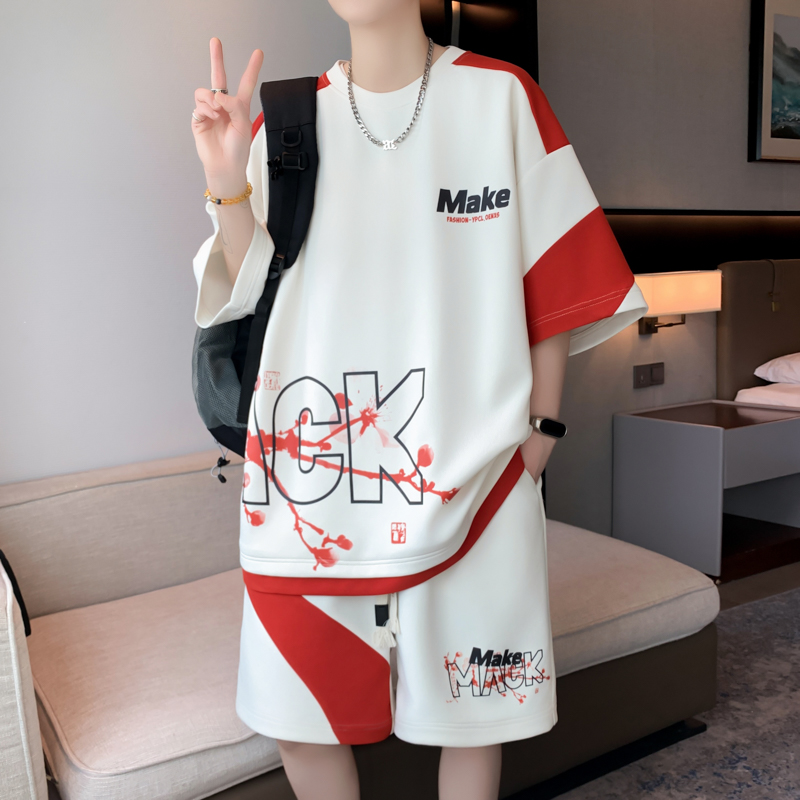 Teen Summer Suit Boy High School Junior High School Student Ice Silk Short-Sleeved T-Shirt Handsome Big Children Casual Sports Clothes