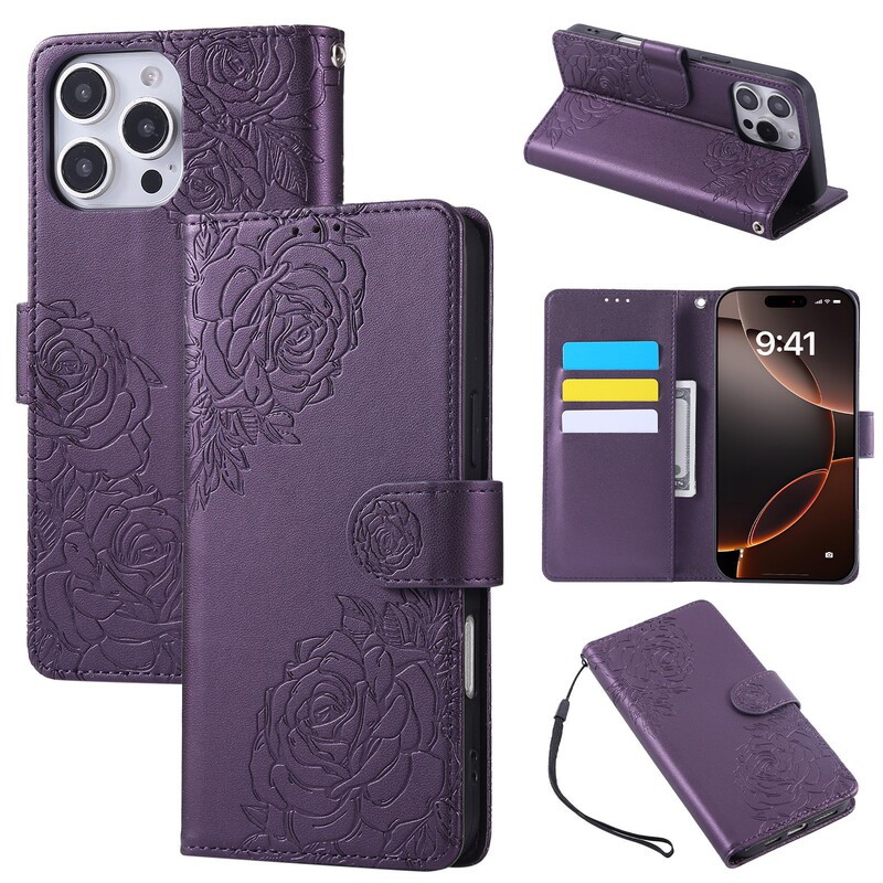 Suitable for Apple 17 Promax Rose Flower Phone Case iPhone 14 Embossed Three-Card Flip Cover 15 Protective Case Suitable for Apple 17 Promax Rose Flower Phone Case iPhone 14 Embossed Three-Card Flip Cover 15 Protective Case