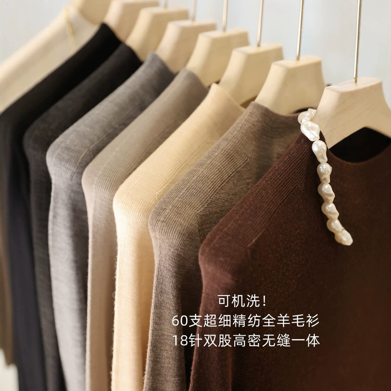 Hongmi Apparel/ Wool sweater with a half-high collar, 18-gauge double-strand seamless knit, women's autumn/winter base layer