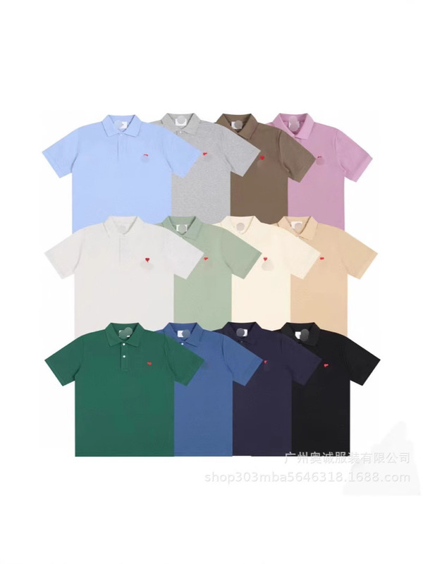クロスボーダー 25ss ami POLO 小さな刺繍半袖カップルラウンドネックルーズスポーツカジュアル Tシャツ男性と女性用|undefined