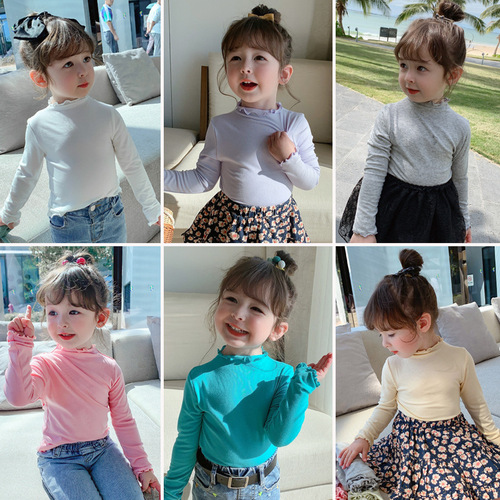 2024 Girls' Clothing Spring Clothing New Fungus Korean Style Cotton Long Sleeve Children's T-shirt Baby Fashionable Spring and Autumn Bottoming Shirt