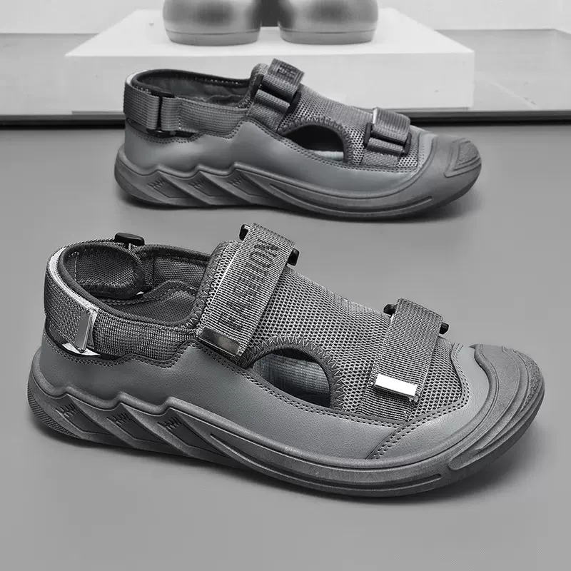 男士凉鞋软底2025夏季新款罗马度假休闲沙滩鞋洞洞鞋透气包头凉鞋