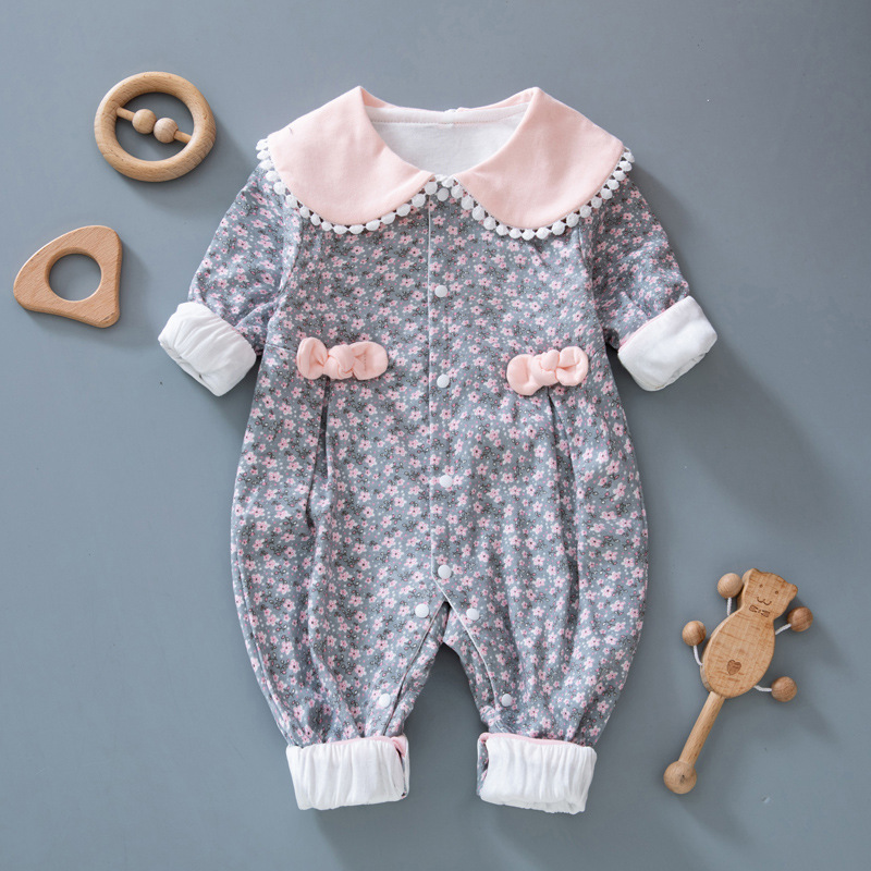 Estilo Occidental recién nacido ropa de bebé Primavera de manga larga mameluco Delgado princesa bebé niña mono primavera y otoño mameluco