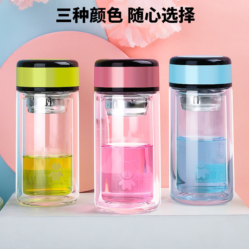 Wanxing 二層単層ガラスウォーターカップ女子学生インターネット有名人カップインかわいいバブルフラワーティーカッププリントロゴ|undefined
