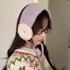 新款甜美学院风简约拼接针织羊羔毛保暖护耳耳套男女学生耳罩耳暖