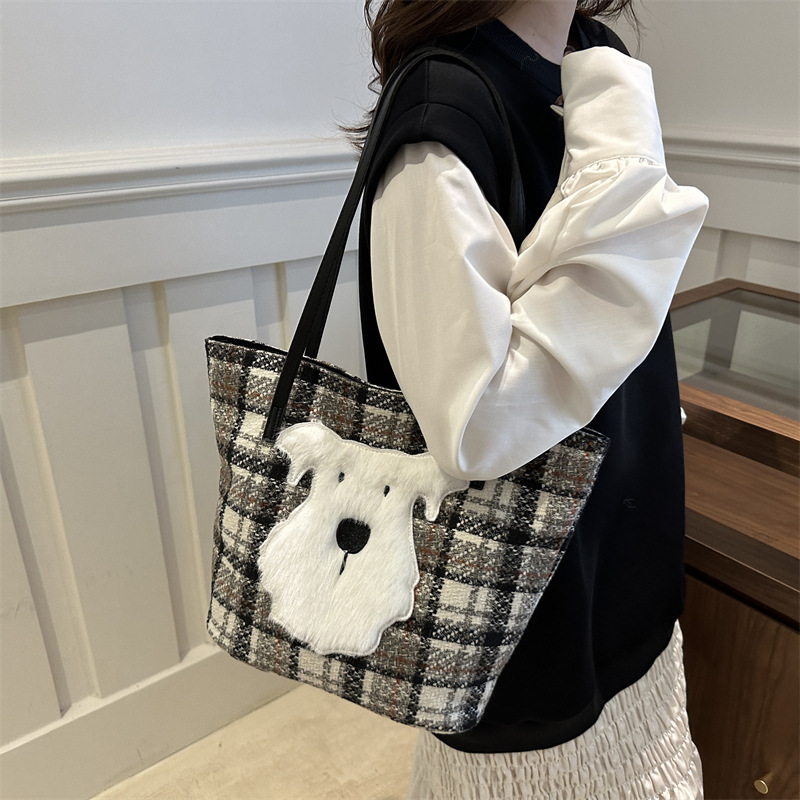 Bolso bandolera a cuadros de lana retro para mujer 2024 nuevo estilo bolso de otoño e invierno bolso de ocio de gran capacidad