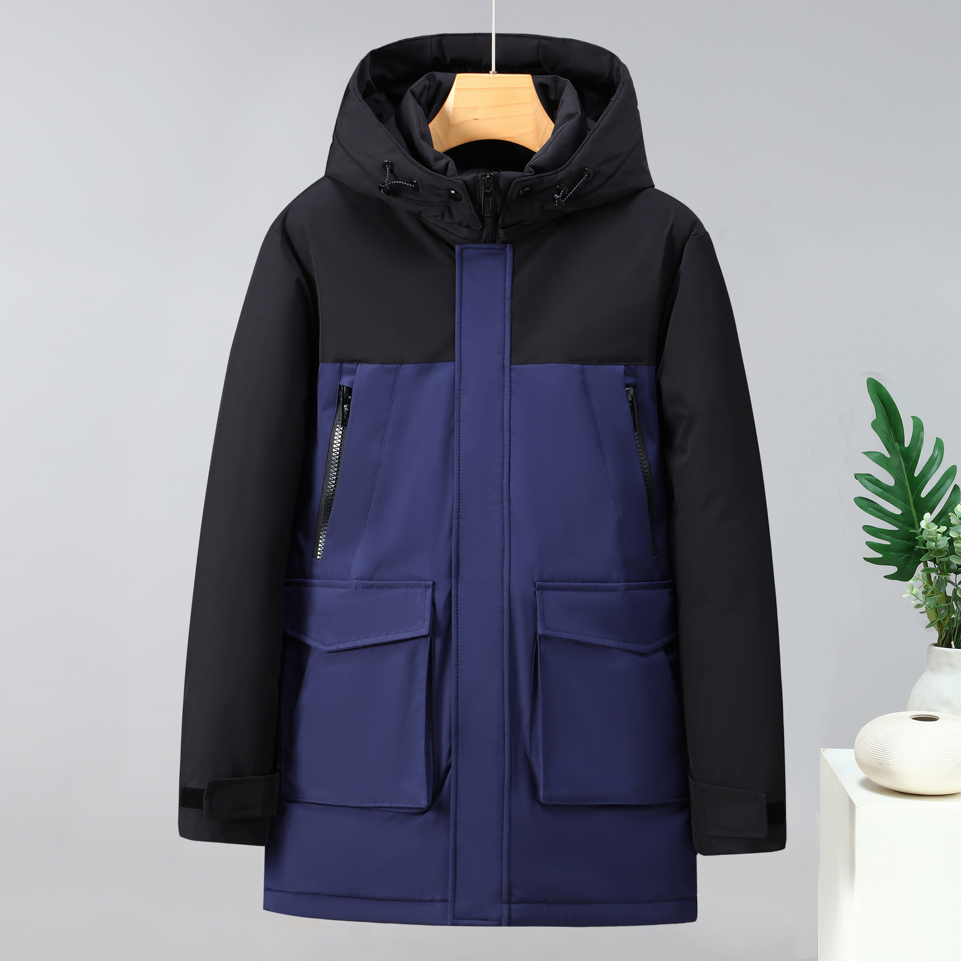 Color block down voor mannen, halflange wijnkleding, nieuwe mode, persoonlijk, rend, ho verkoopt herenkleding_voghion.com