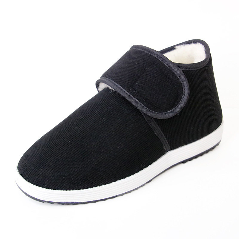 Giày bông mùa đông cổ cao lót lông giữ ấm, giày vải dán Velcro chống trượt cho nam nữ — 8001 Vải cotton dán - màu đỏ, 8001 Vải cotton dán Velcro - màu đen