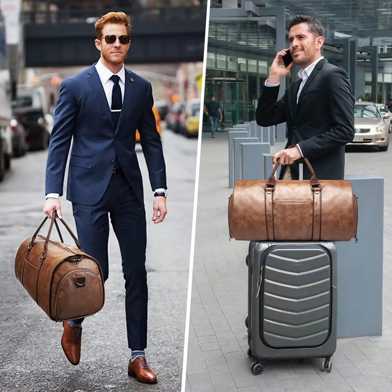 Bolsas de ropa de transporte de cuero de viaje bolsa de equipaje convertible traje de hombre bolsa de viaje zapatos compartimiento