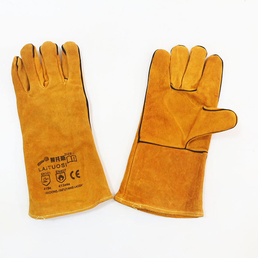 电焊手套耐磨耐高温双层焊工隔热工业牛皮1416寸防火线劳保皮手套