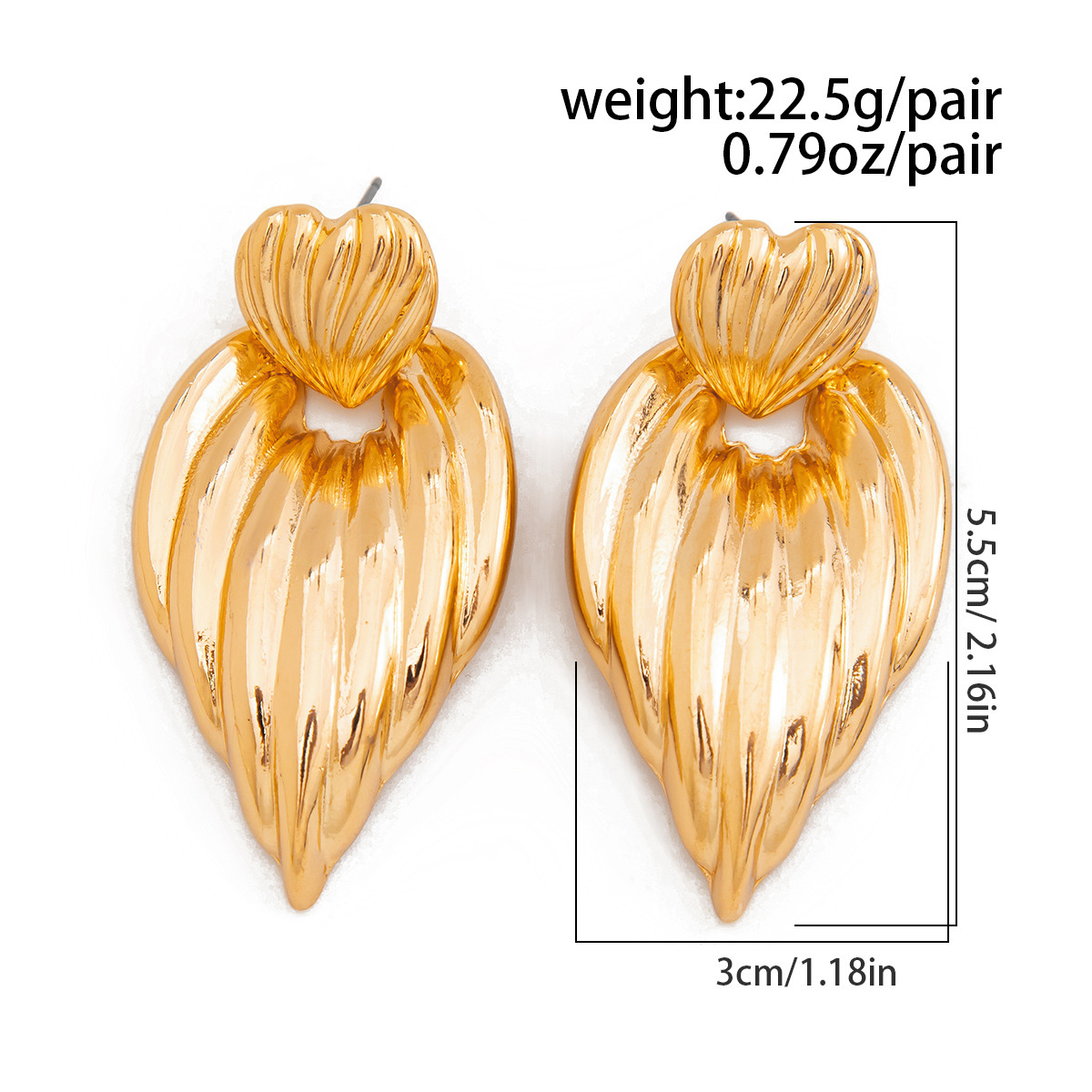 22g Weight Metal Ear Needle Material Drop Earrings, Ear Studs Classification 1 Pair Quantity Holiday, Street Occasion Metal Material Geometric, Heart Shape Pattern All Seasons Season Women's Gender Polished Finish Plating Design Retro, Classic Style Style 1 Pair Retro Classic Style Geometric Heart Shape Plating Metal Drop Earrings Ear Studs 61