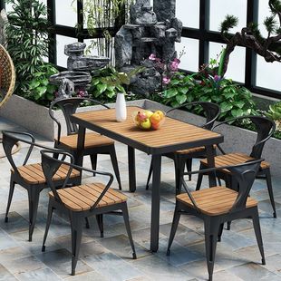 Anticorrosive Outdoor Tables and Chairs Balcony Courtyard Garden Table Plastic Wood Open-Air Sun Protection Waterproof Leisure Milk Tea Shop Table and Chair Set