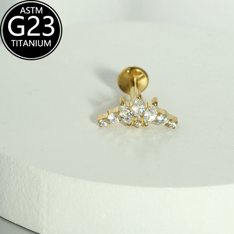 F136 Titanium Zirconia Inner Lip Stud 6-10mm Ear Bone Stud Fashion Versatile Piercing Jewelry detail image 8