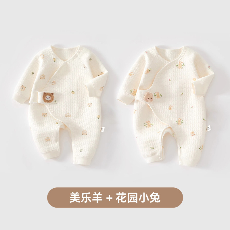 婧麒新生婴儿衣服秋冬季纯棉初生宝宝保暖连体衣夹棉小月龄和尚服|undefined