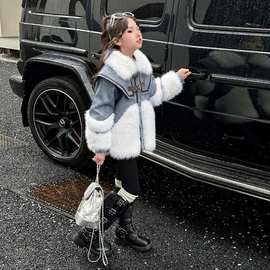女童冬装仿皮草外套秋冬新款2025洋气中大童加绒加厚公主风上衣潮