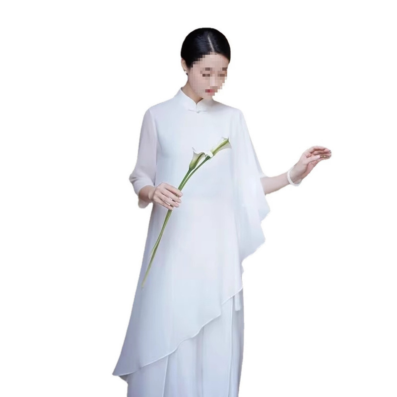 エレガントな禅茶服、妖精仏陀婦人服、中国風白い在家瞑想スーツ、ヨーロッパとアメリカのその他|undefined