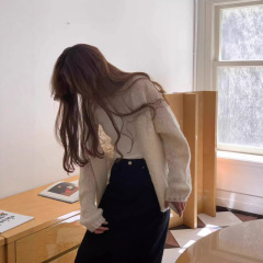 现H OUNCE韩国东大门2025秋新款百搭V领手工针织开衫毛衣女外套