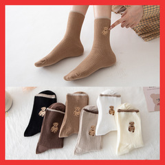 春夏新款網紅小熊長筒襪子女ins潮韓版潮流純色堆堆襪日系中筒襪