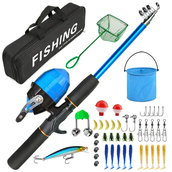 Cross-Border Direct Supply Fiberglass Retractable Lure Rod Blue Closed Spinning Wheel 1.5m Fishing Gear Set Portable Throwing Rod