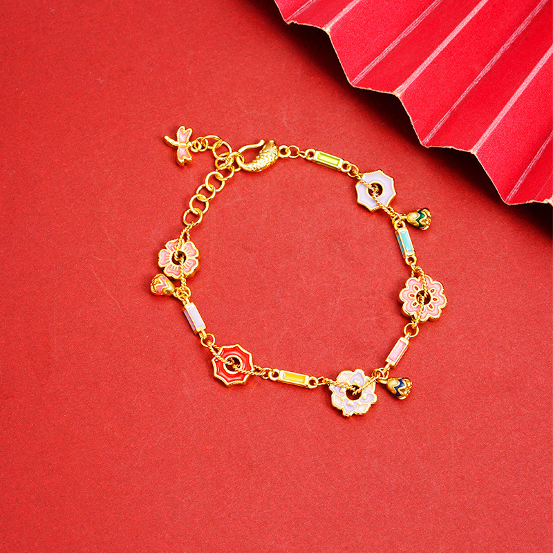 Brazalete de oro de arena vietnamita esmalte de color flor flor frisa pulsera dulce mujer no se desvanece joyas de mano al por mayor