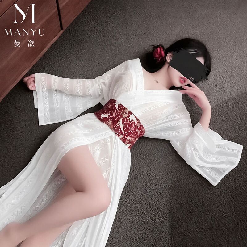 Chanhuo Erotic Lingerie in Palace Style with a National Flair, Trailing Hem, Off-Shoulder Japanese Kimono, Hanfu Kimono Set 9582 Chanhuo Erotic Lingerie in Palace Style with a National Flair, Trailing Hem, Off-Shoulder Japanese Kimono, Hanfu Kimono Set 9582