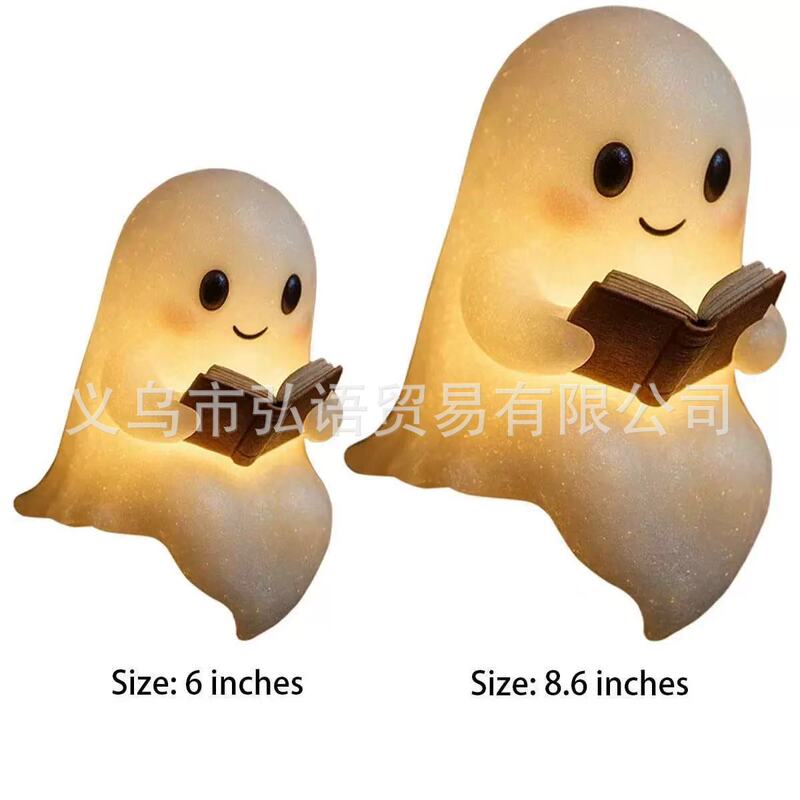 跨境创意树脂工艺万圣节装饰看书小幽灵书架办公桌面装饰摆件|undefined