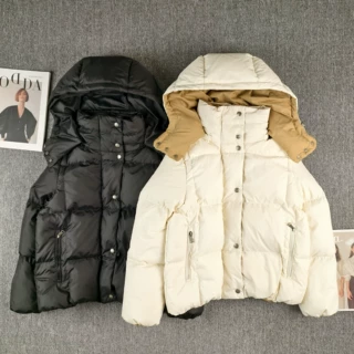 m蒙家短款羽绒服女冬季新款加厚拼色羽绒面包服宽松外套潮