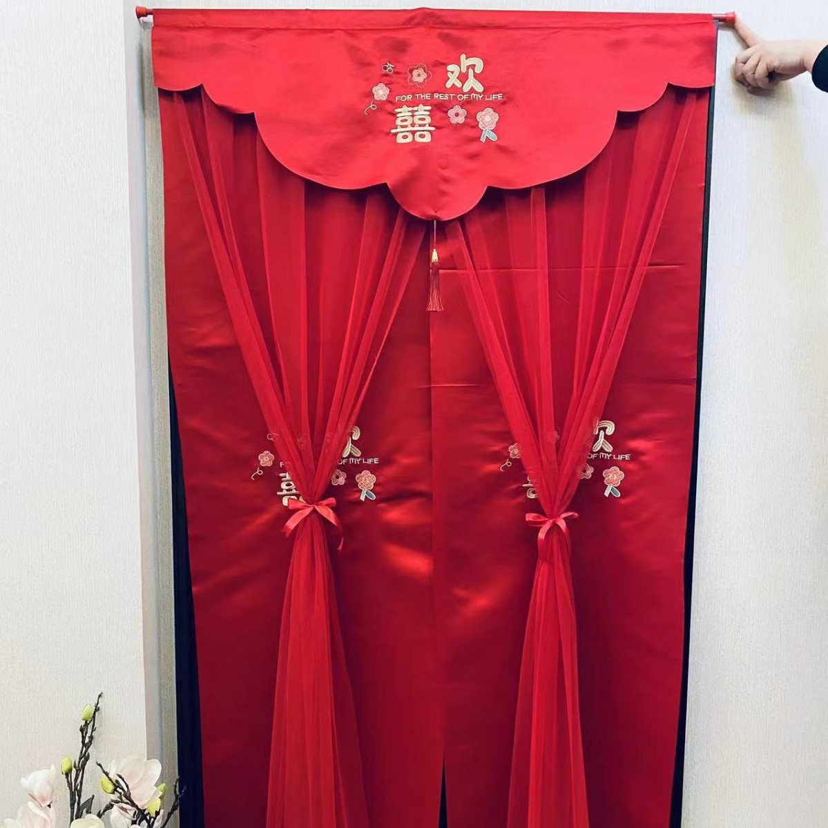 boda bordada cortina larga decoración de la puerta del dormitorio cortina de boda para hombres y mujeres