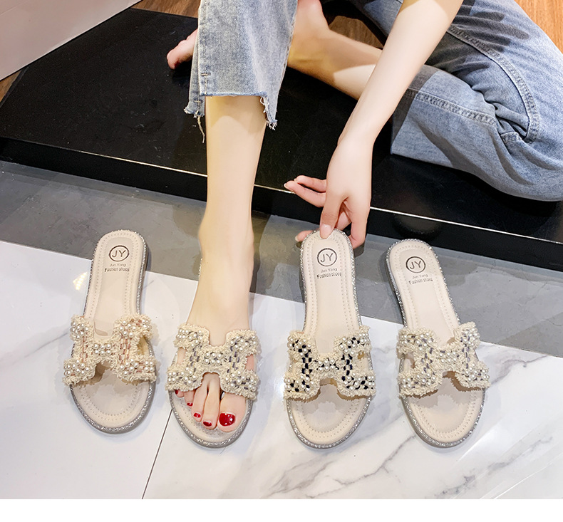Influenceur Style fée sandales été nouvelles femmes coréennes semelle souple H une forme perlée en Stock_voghion.com