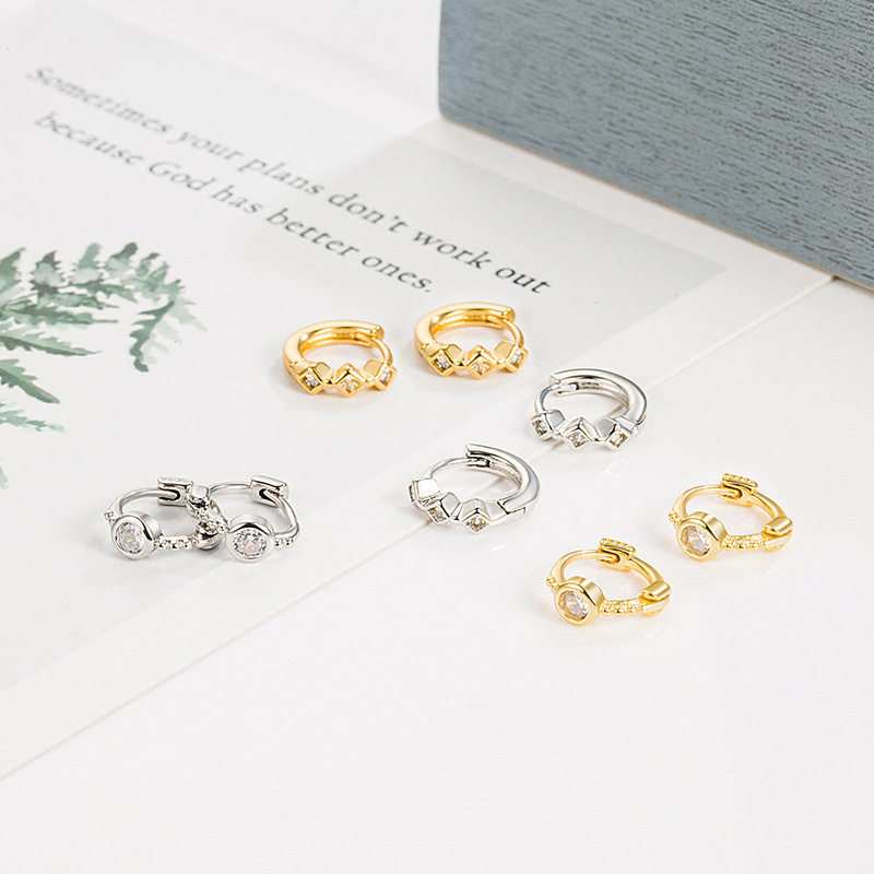 Design small fashionable earrings with zircon, trend of season, 2022 collection, simple and elegant design