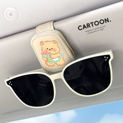 Glasses Case Holder, Car Glasses Clip/Bill Clip - beige-flower-butter