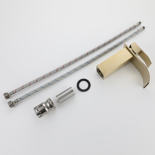 Cross-border 304 stainless steel golden waterfall washbasin faucet hot and cold mixed water bathroom four-way basin faucet