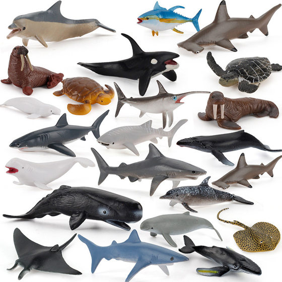 Cross-border simulation children's Marine Animal model mini whale shark dolphin turtle sea lion solid static hand-made ornaments