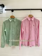 High-Quality Rl Laff Pony Logo Embroidered Stripesd Linen Lapel Shirt for Women Spring and Summer New Loose and Versatile Shirt