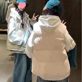 大码米白色美式高街棉衣马甲女秋冬新款设计感背心外穿棉服外套潮
