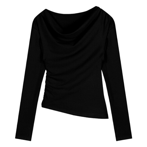 Lady One-Shoulder Fleece Long-Sleeve T-Shirt, 2025 Early Autumn Shoulder-Stripping Slimming Irregular Short-Sleeve Base Shirt Top
