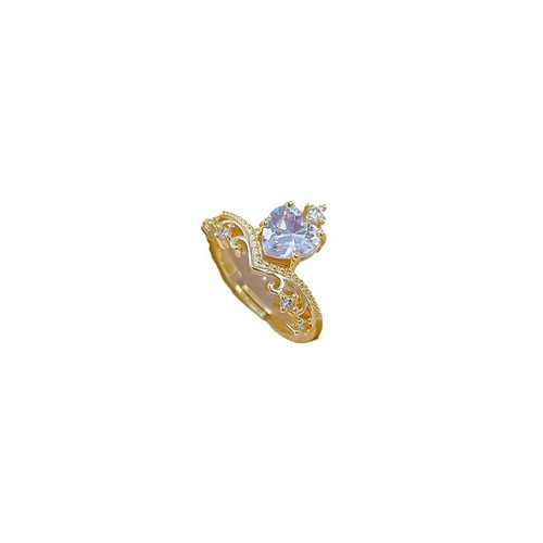 Gold-plated Crown Heart Full Diamond Ring Adjustable Open Simple Japanese Band Couple's Ring