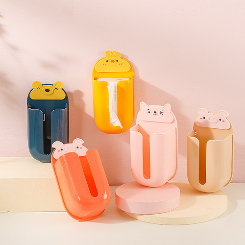 Creative cartoon tissue box multifunctional wall removable storage box living room bathroom wall hanging tissue box